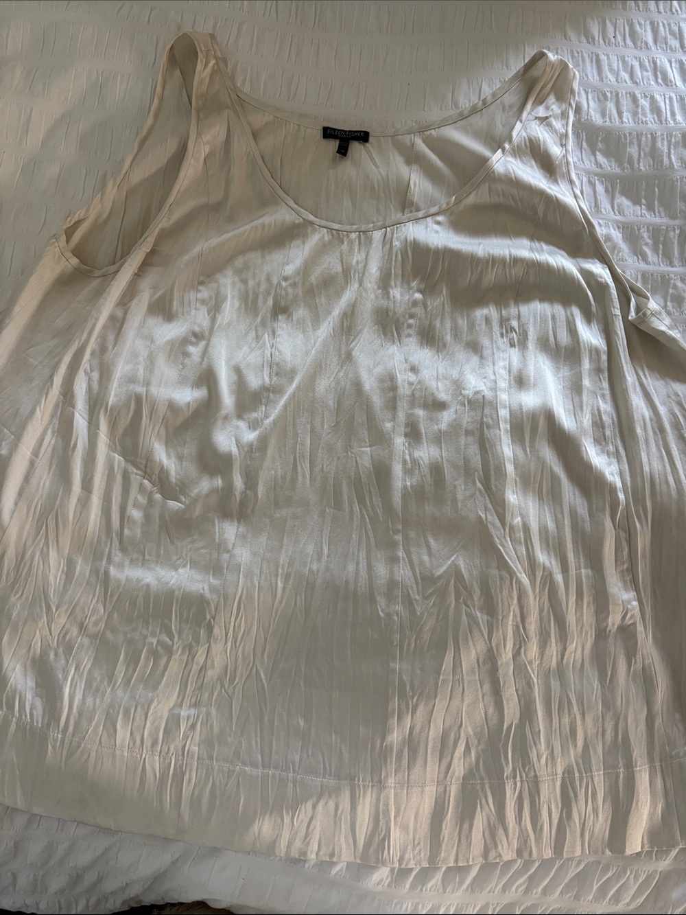 Eileen Fisher Ivory Silk-Blend Scoop Neck Tank